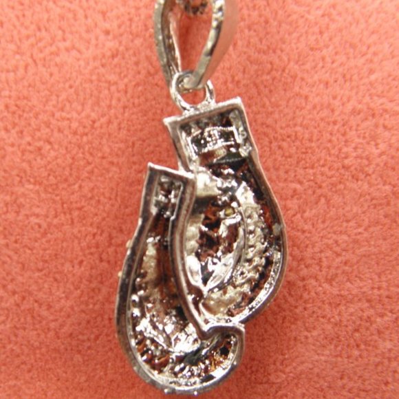 14K WHITE GOLD plated ICED BOXING GLOVES PENDANT - Picture 5 of 5